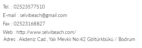 Selvi Beach Otel telefon numaralar, faks, e-mail, posta adresi ve iletiim bilgileri